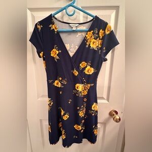 Arizona Jean Company Navy and Yellow Floral Midi Dress